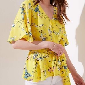 Bright Yellow Floral-Print Wrapped Top